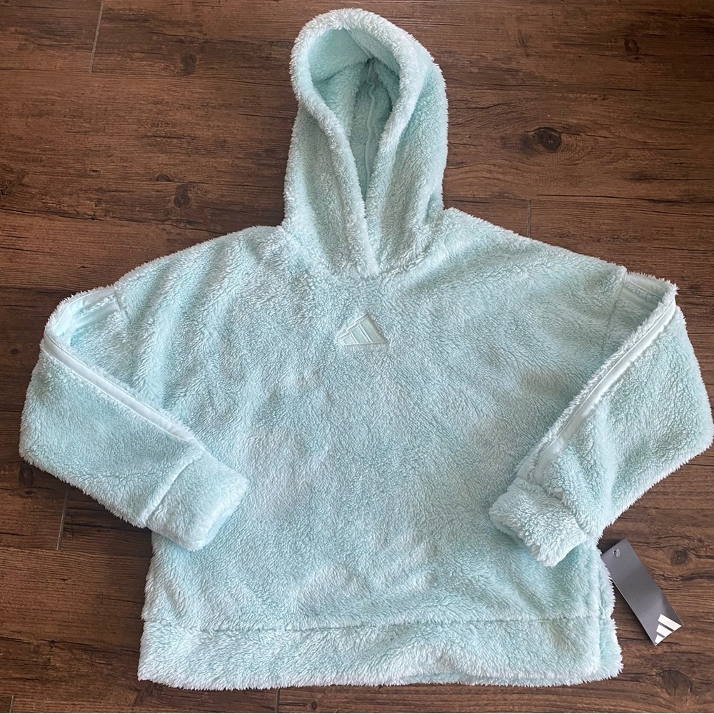 adidas Girls' Plush Light Blue Hooded Pullover nwt M(10-12) - Picture 5 of 10